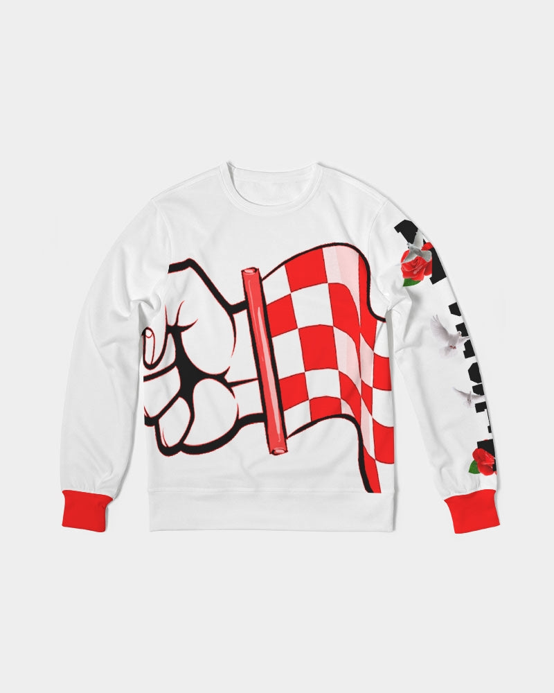 White and Red Rally Men's Classic French Terry Crewneck Pullover