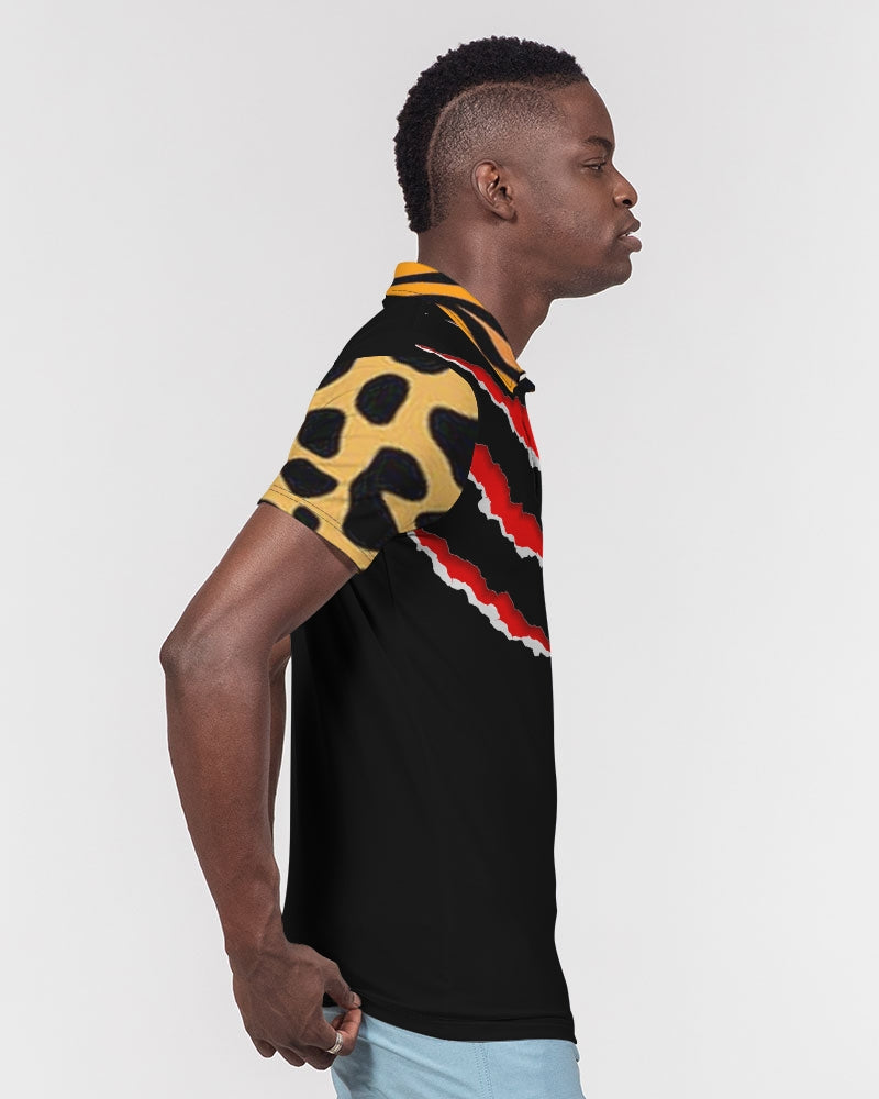 BLACK ANIMAL INSTINCT Men's All-Over Print Slim Fit Short Sleeve Polo