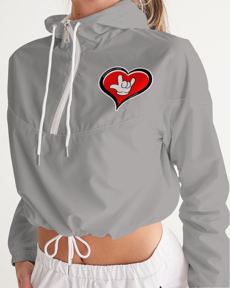 LOVE Grey Women's All-Over Print Cropped Windbreaker