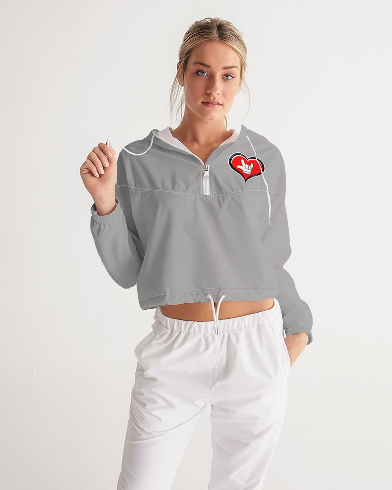 LOVE Grey Women's All-Over Print Cropped Windbreaker