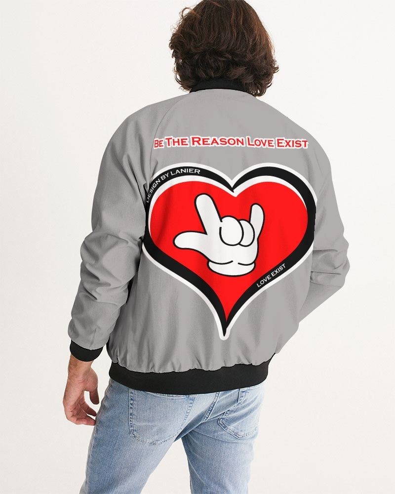 LOVE Grey Men's All-Over Print Bomber Jacket