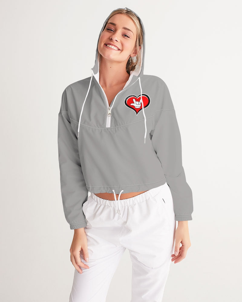 LOVE Grey Women's All-Over Print Cropped Windbreaker