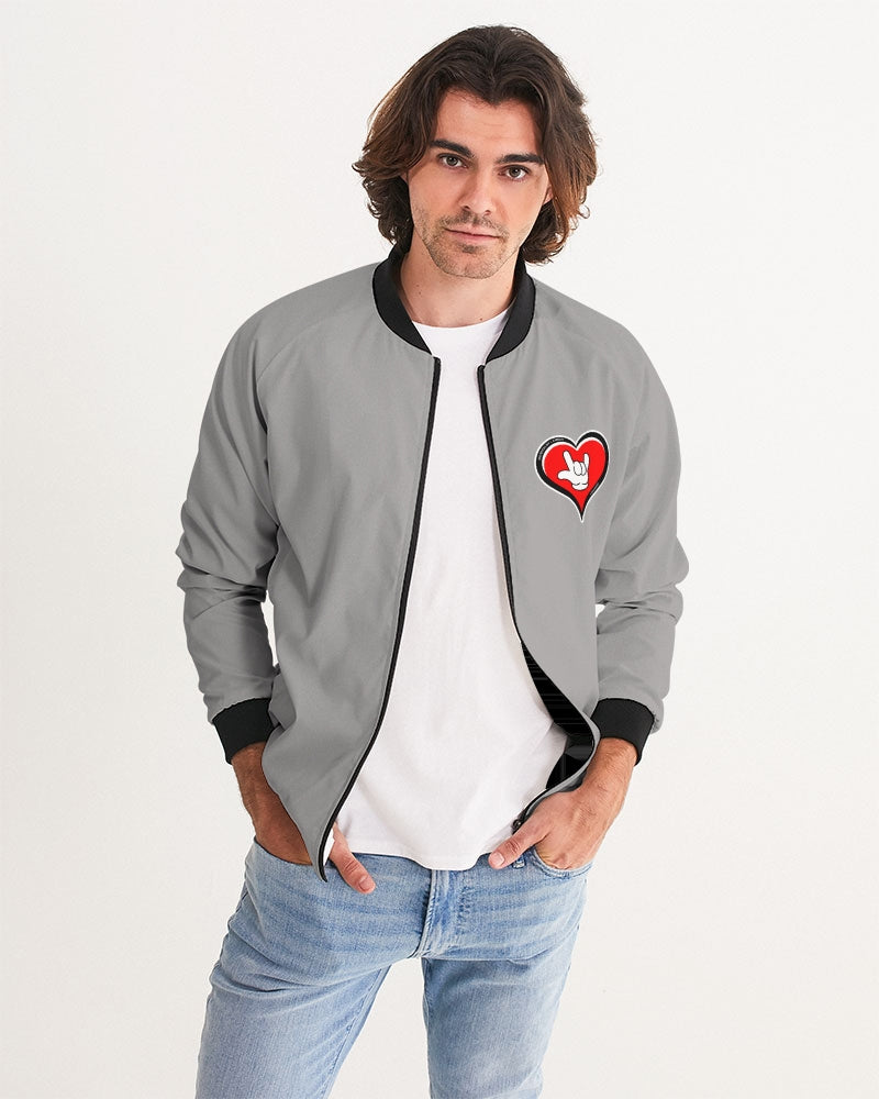 LOVE Grey Men's All-Over Print Bomber Jacket