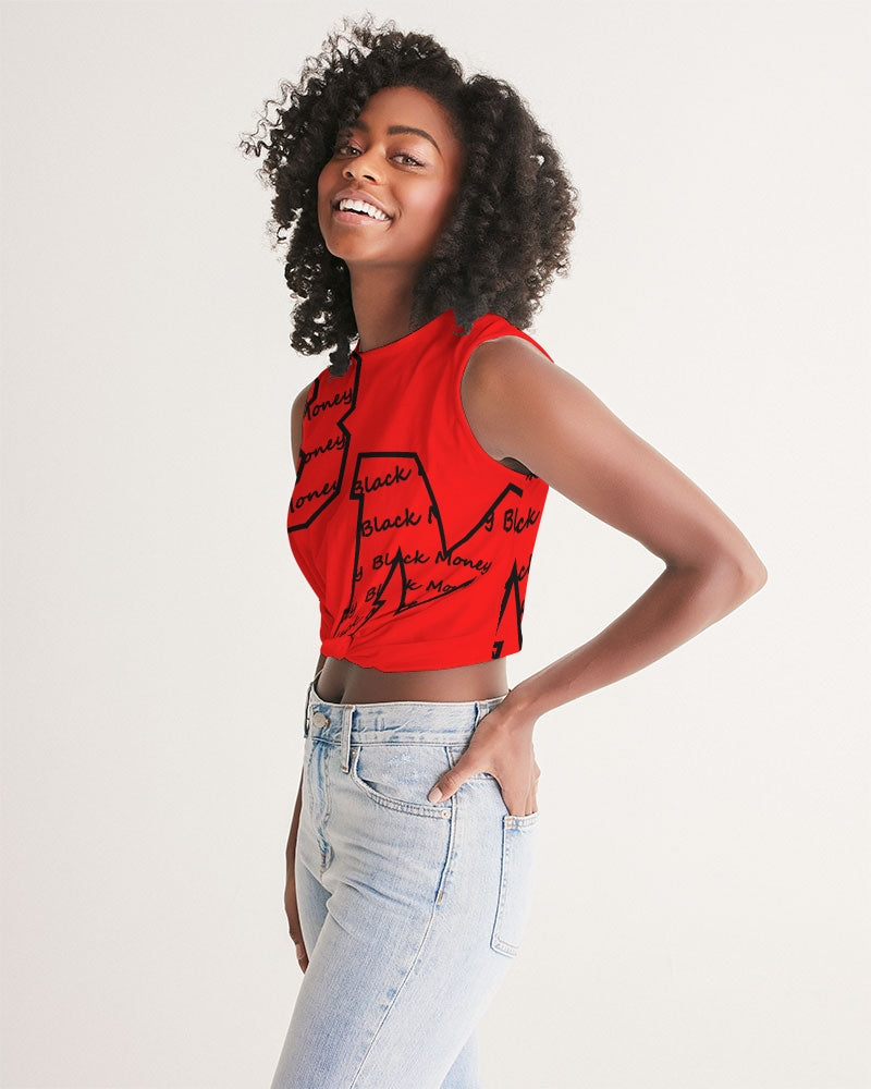 Vital Red and Black Women's  All-Over Print Twist-Front Tank