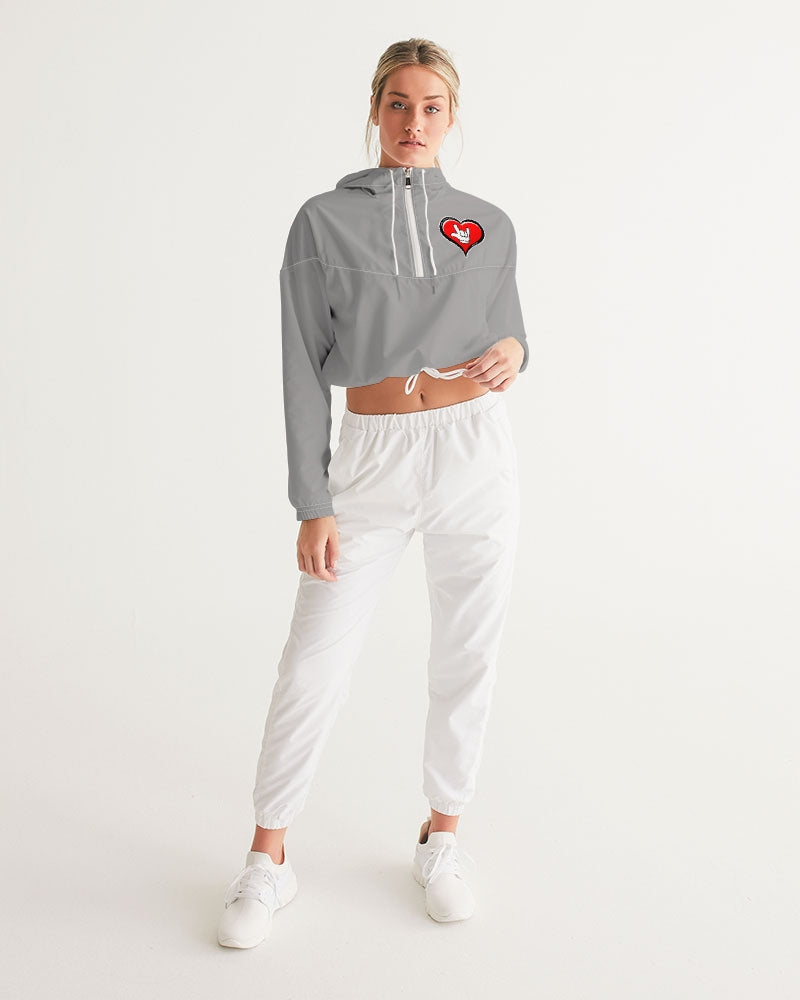 LOVE Grey Women's All-Over Print Cropped Windbreaker