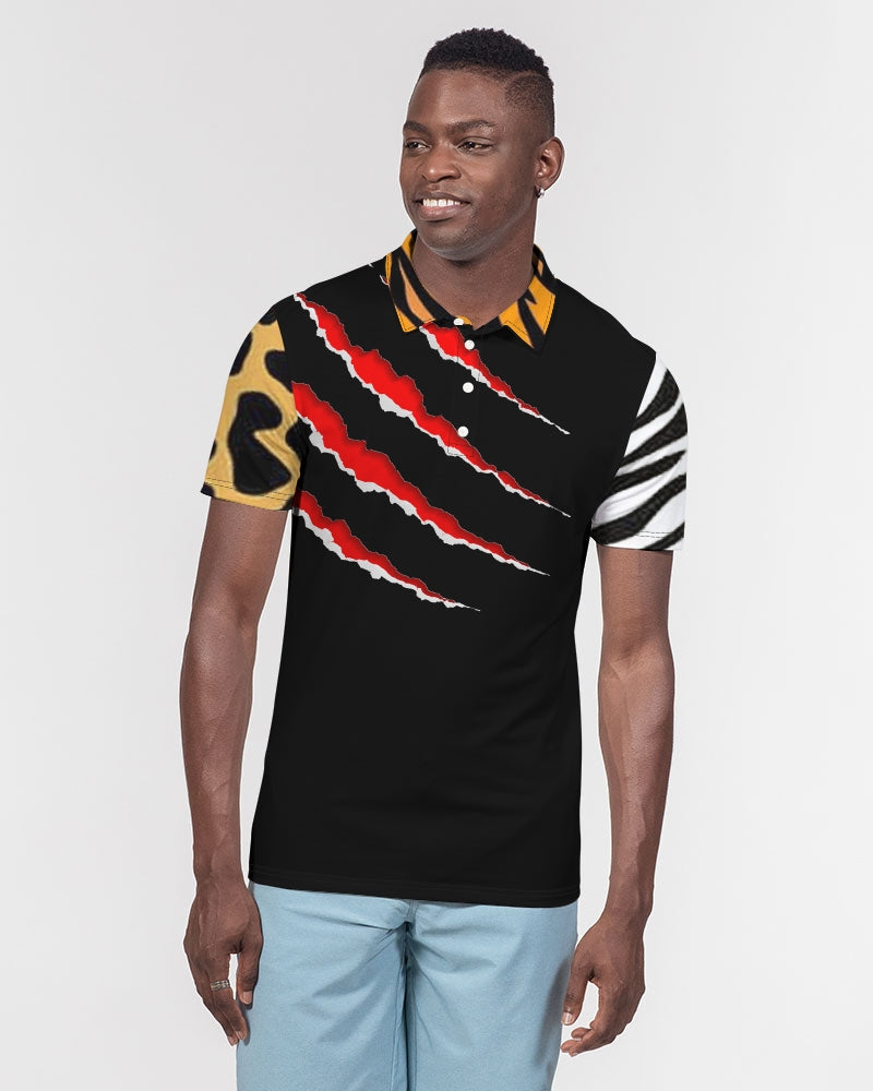 BLACK ANIMAL INSTINCT Men's All-Over Print Slim Fit Short Sleeve Polo