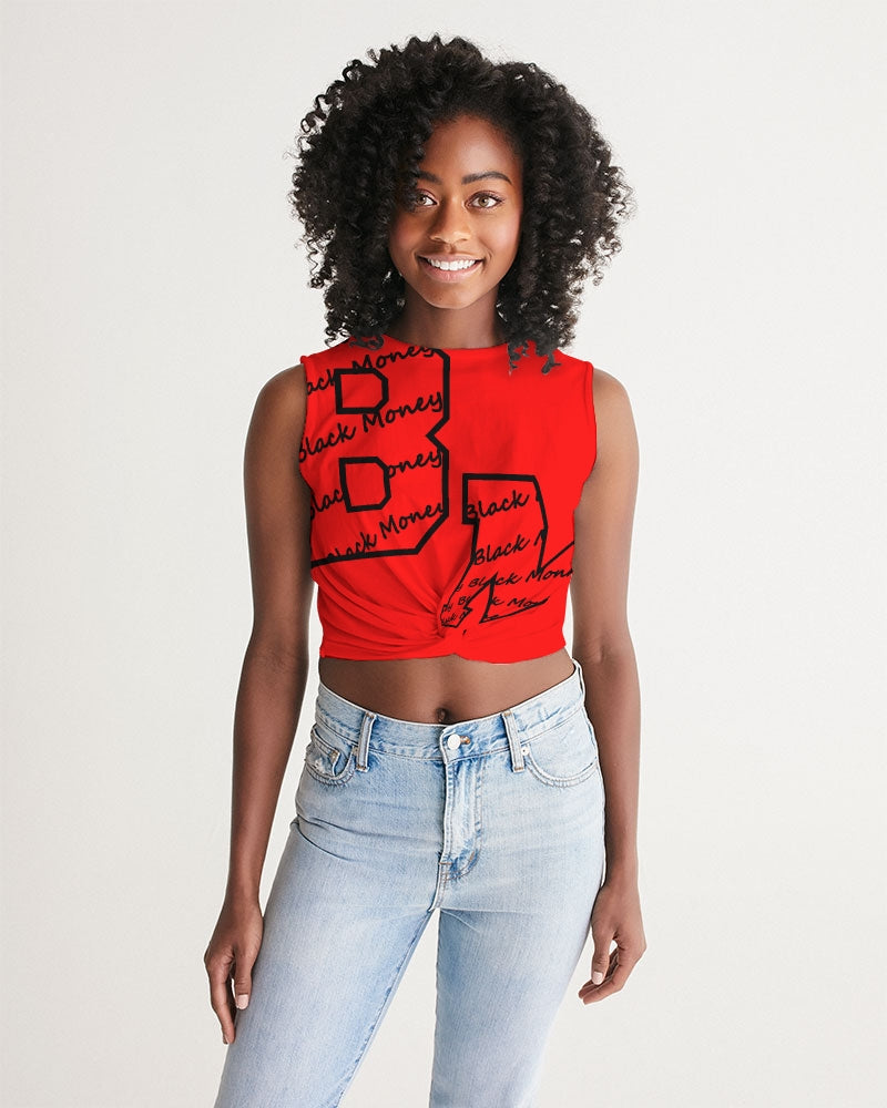 Vital Red and Black Women's  All-Over Print Twist-Front Tank