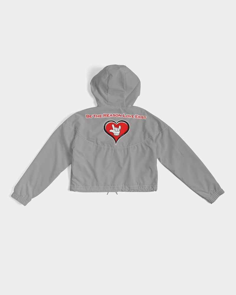 LOVE Grey Women's All-Over Print Cropped Windbreaker