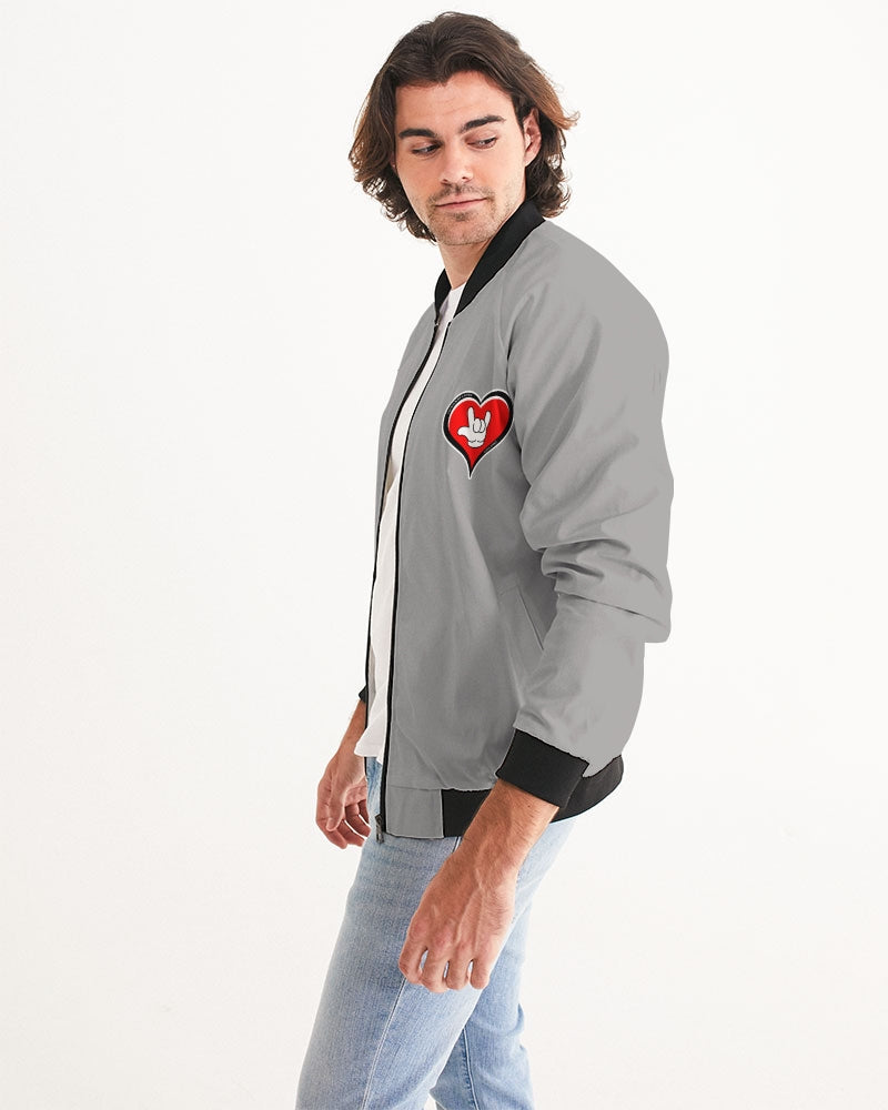 LOVE Grey Men's All-Over Print Bomber Jacket