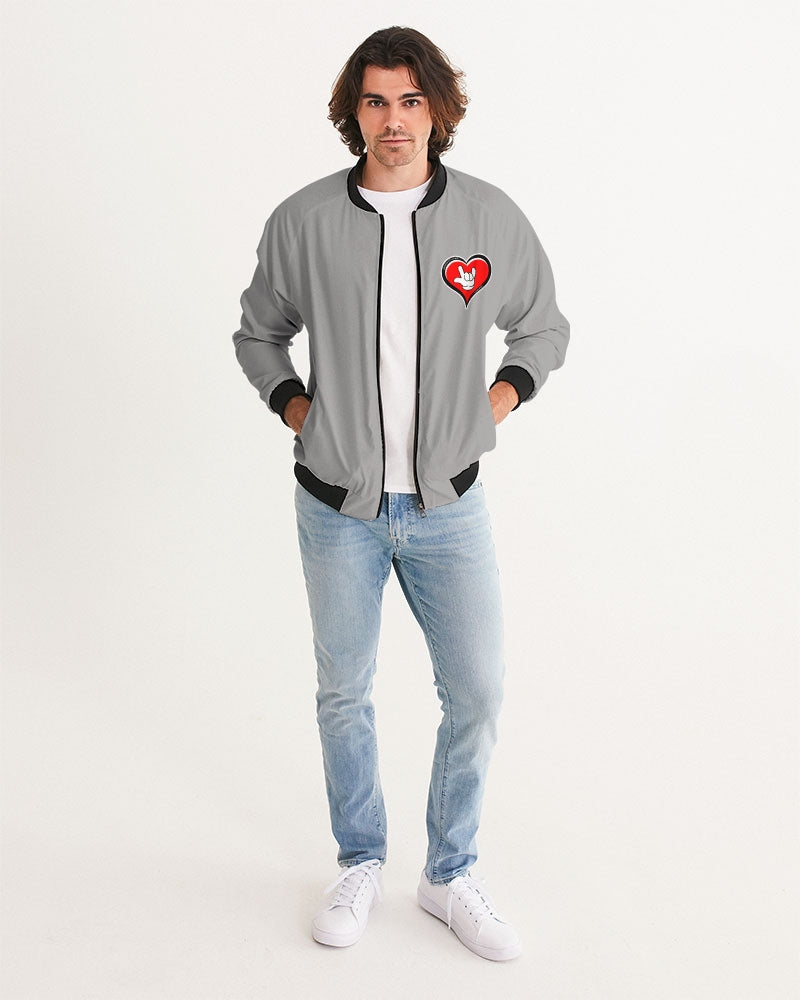 LOVE Grey Men's All-Over Print Bomber Jacket