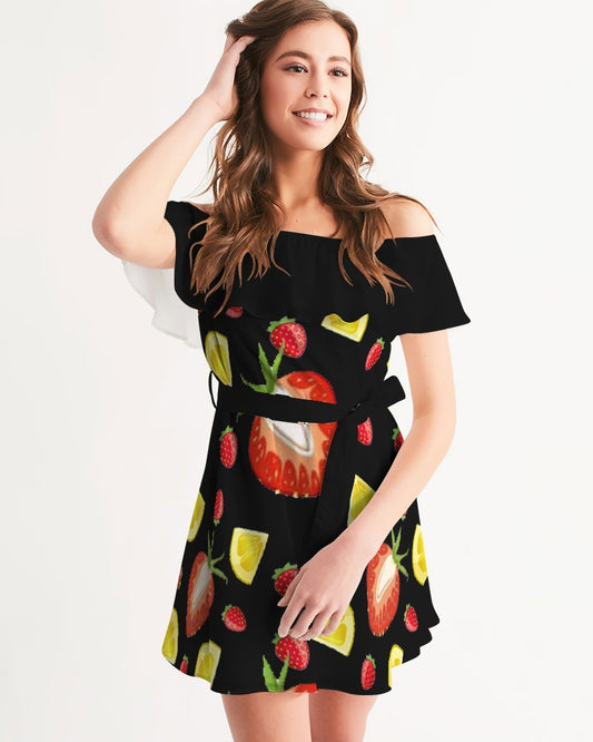 BLACK FRUIT N FLAVORS Women's Off-Shoulder Dress