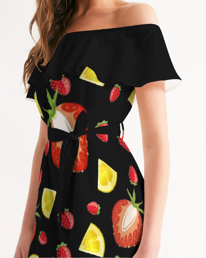 BLACK FRUIT N FLAVORS Women's Off-Shoulder Dress