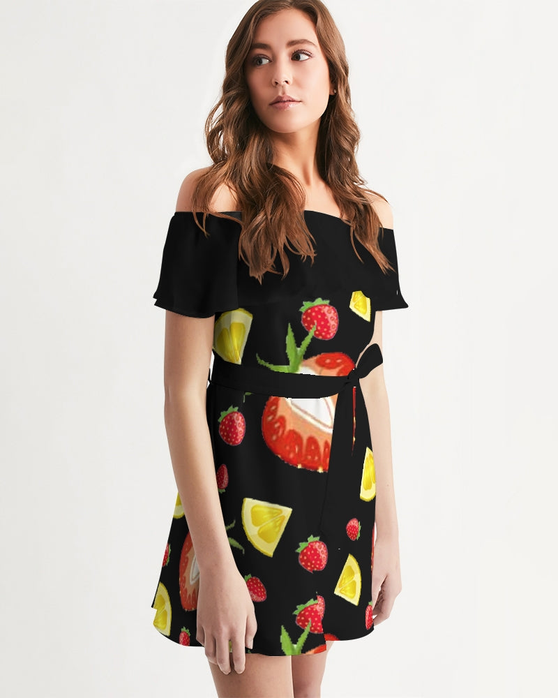 BLACK FRUIT N FLAVORS Women's Off-Shoulder Dress