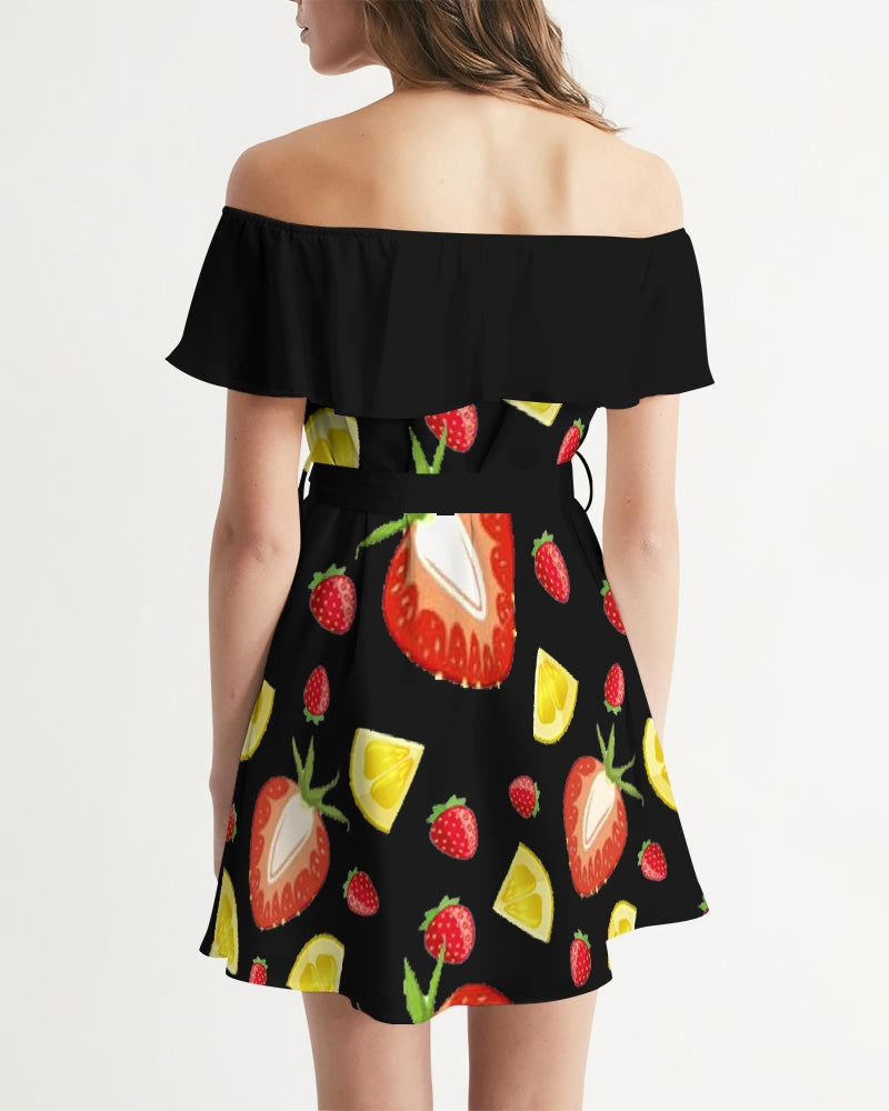 BLACK FRUIT N FLAVORS Women's Off-Shoulder Dress